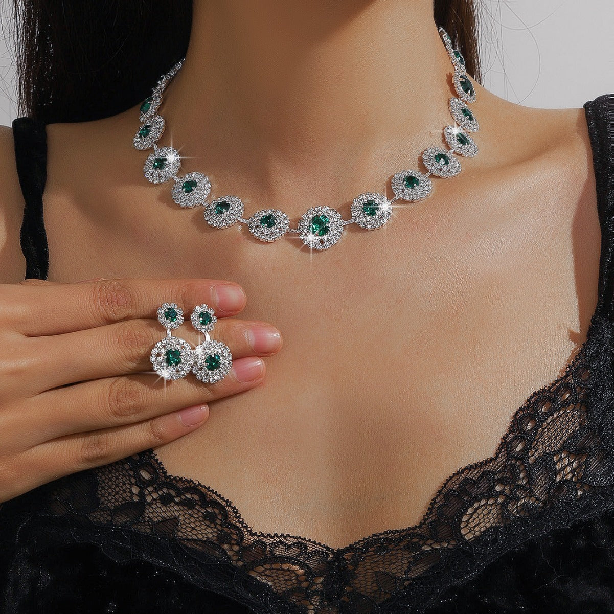 Bridal Necklace and Earrings Set, Four Styles — front view