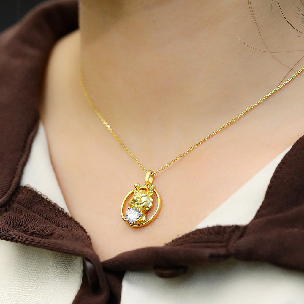 Sterling Silver Chinese Zodiac Dragon Necklace With 1 ct Moissanite, D Color VVS1 — front view