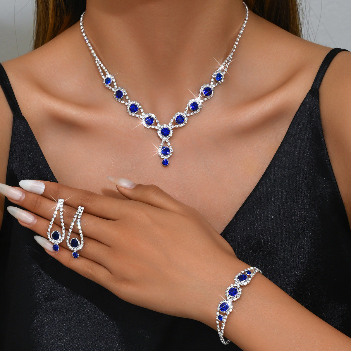 Rhinestone Geometric Jewelry Set for Women, Necklace — side view