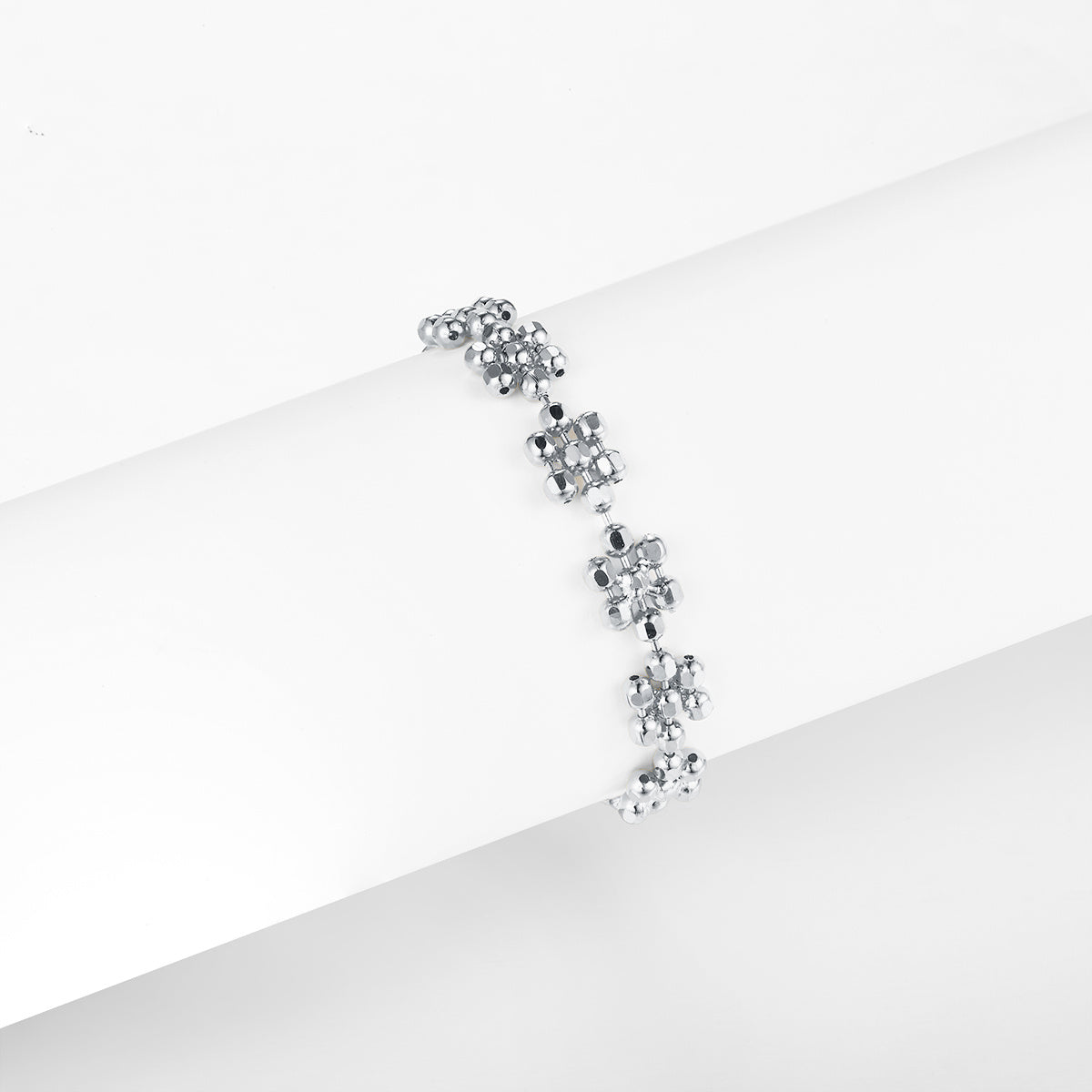 Sterling Silver Clover Flower Ring for Women, Adjustable 14 — front view