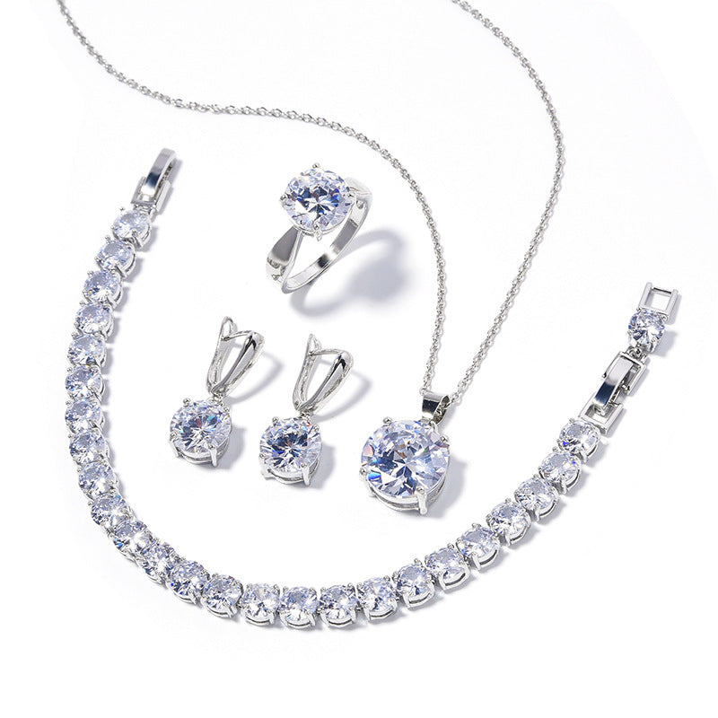 Geometric Round-Stone 4-Piece Jewelry Set with Ring – Sizes 6 to 9
