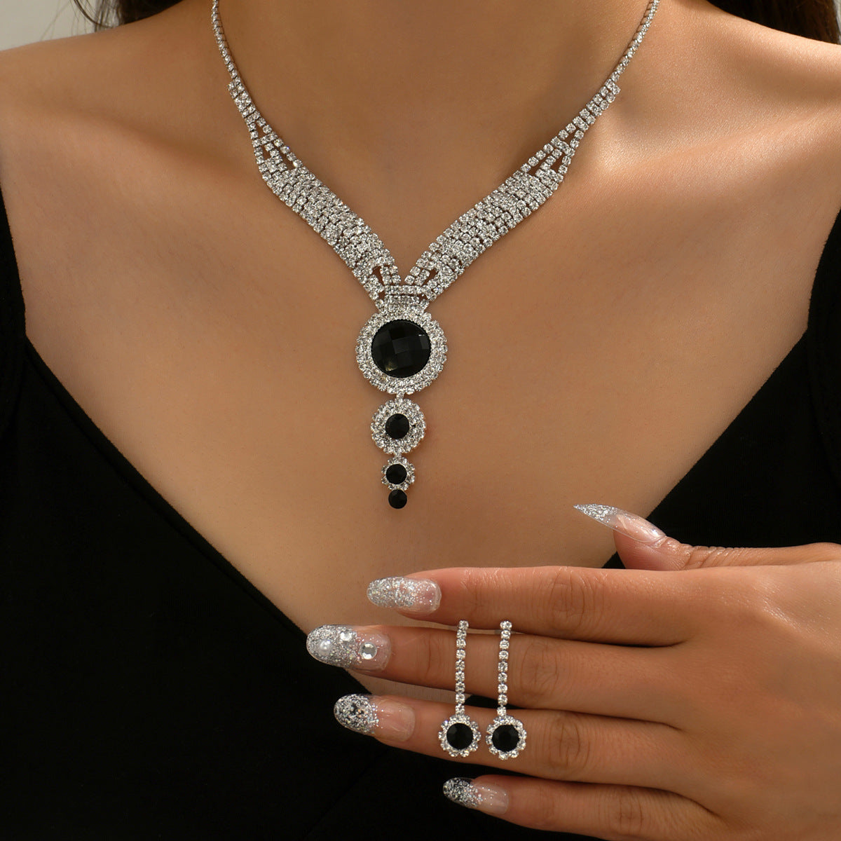 Geometric Teardrop Zircon Necklace and Earrings Set for Women