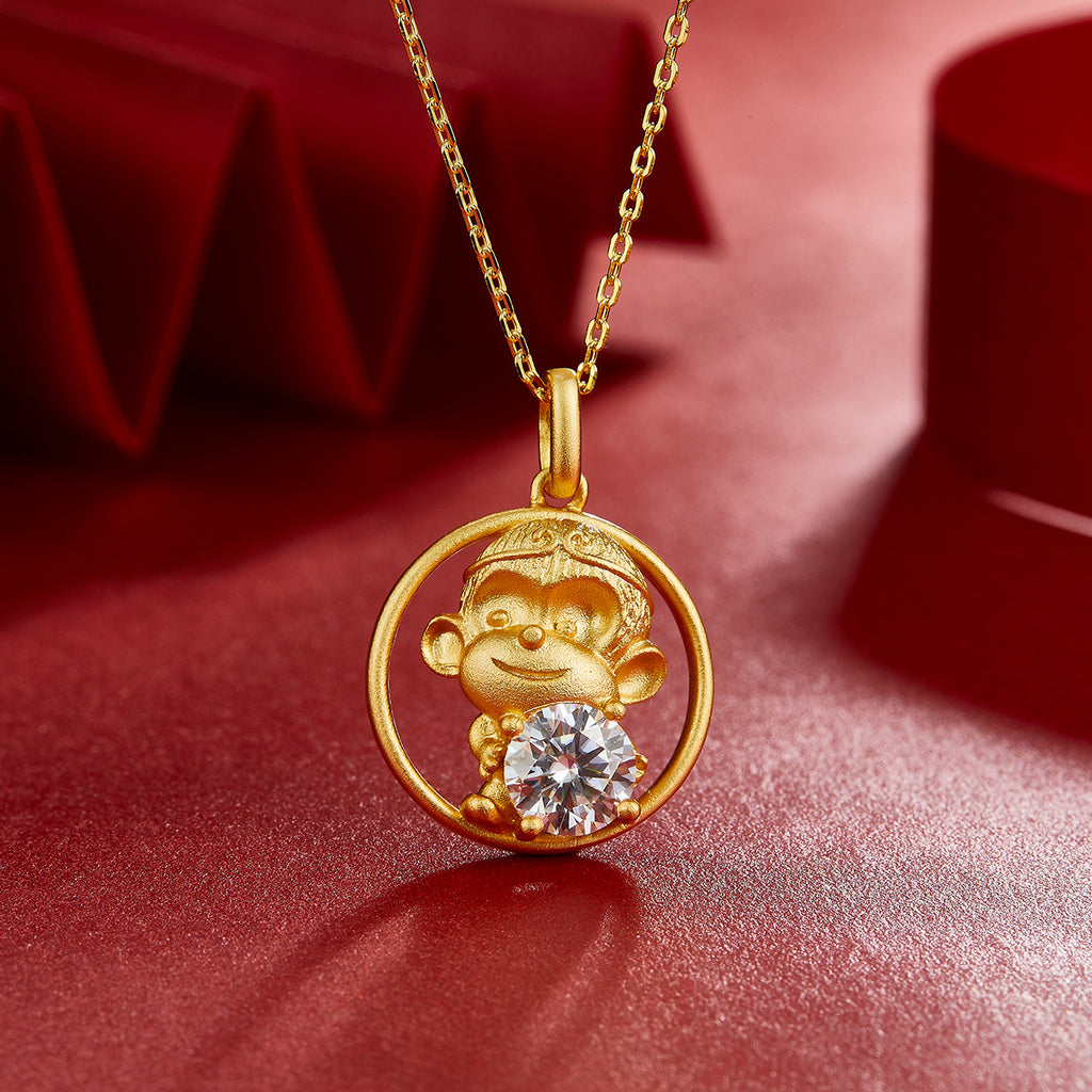 Sterling Silver Chinese Zodiac Monkey Necklace With 1 ct Moissanite, D Color VVS1 — alternate angle