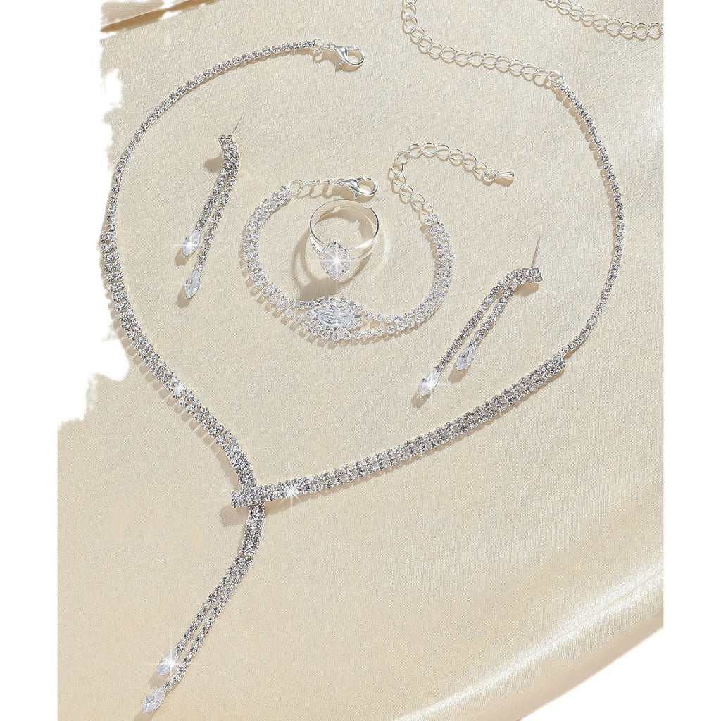Necklace, Earrings and Bracelet 4-Piece Wedding Jewelry Set in Three Styles — shown in use