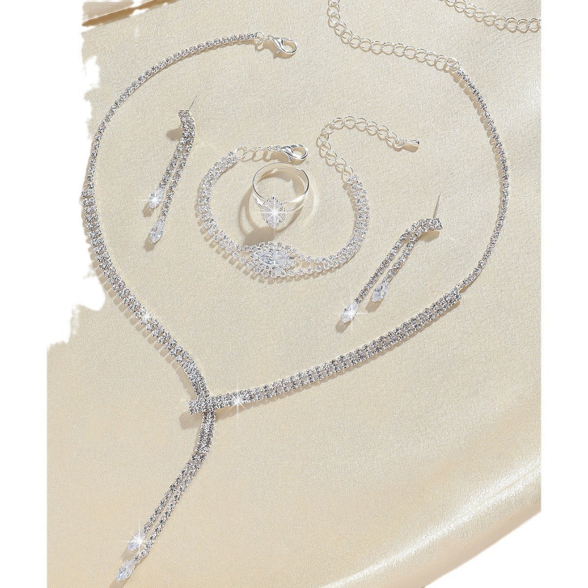 Necklace, Earrings and Bracelet 4-Piece Wedding Jewelry Set in Three Styles — shown in use