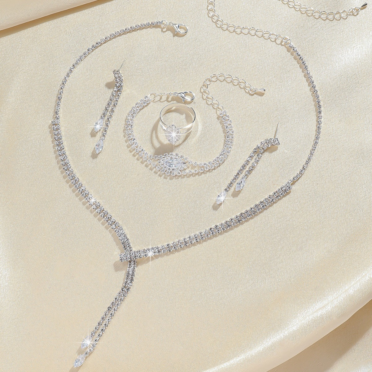 Necklace, Earrings and Bracelet 4-Piece Wedding Jewelry Set in Three Styles — alternate angle