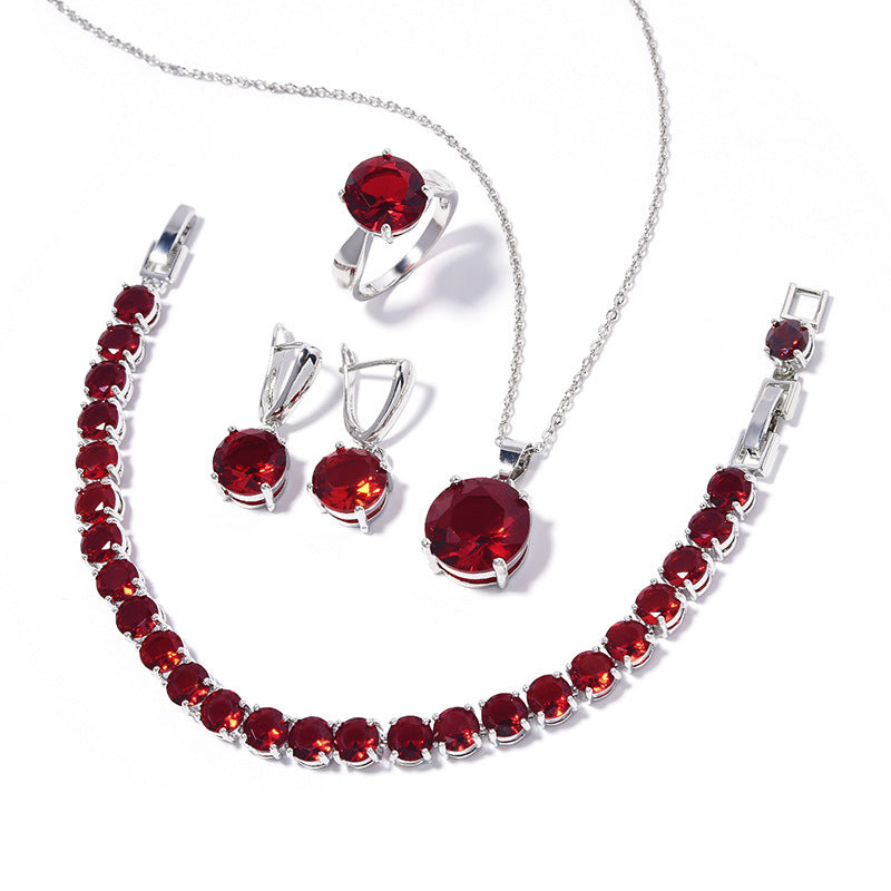 Geometric Round-Stone Necklace, Earrings — scale reference
