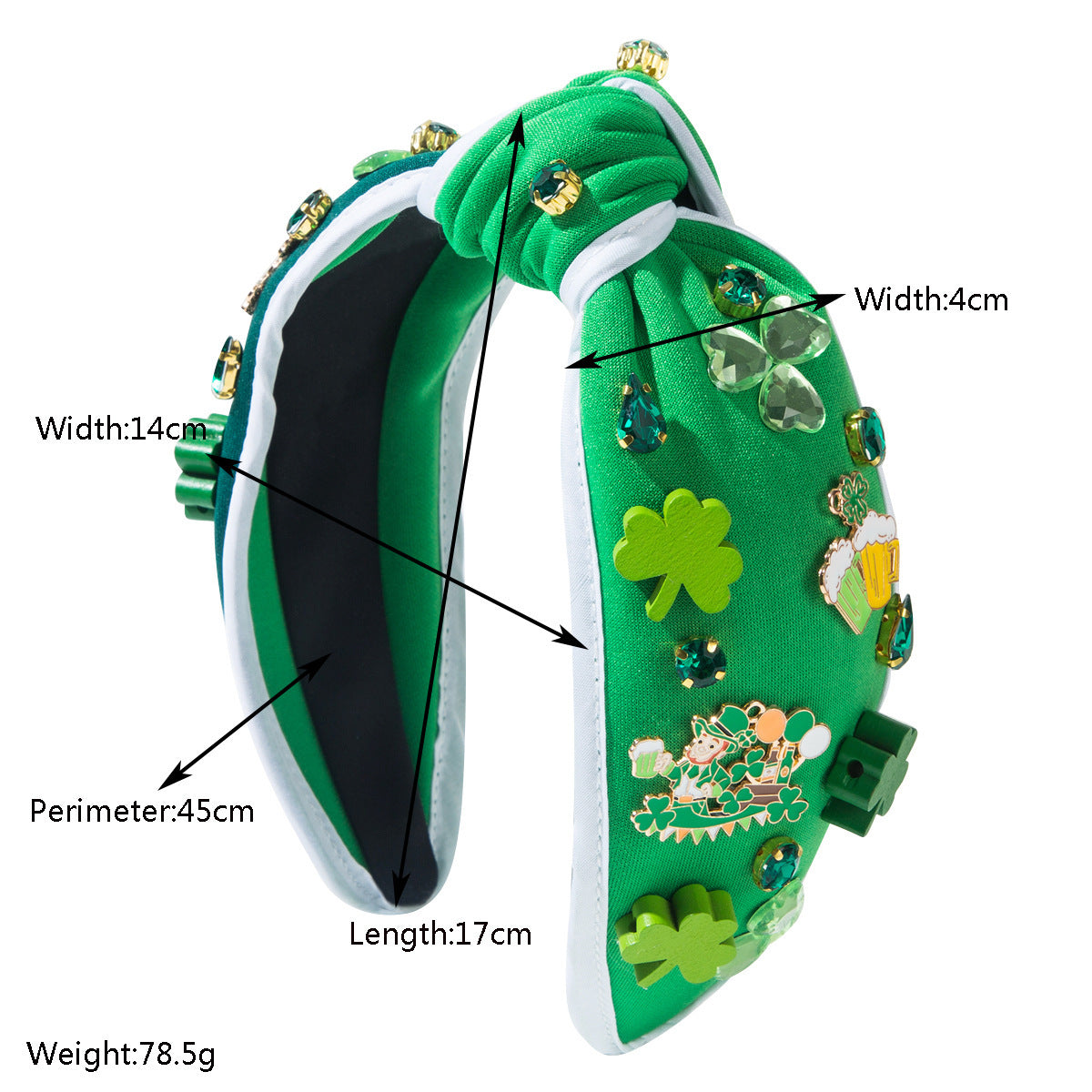 Rhinestone Green Headband for St Patrick's Day — detail close-up