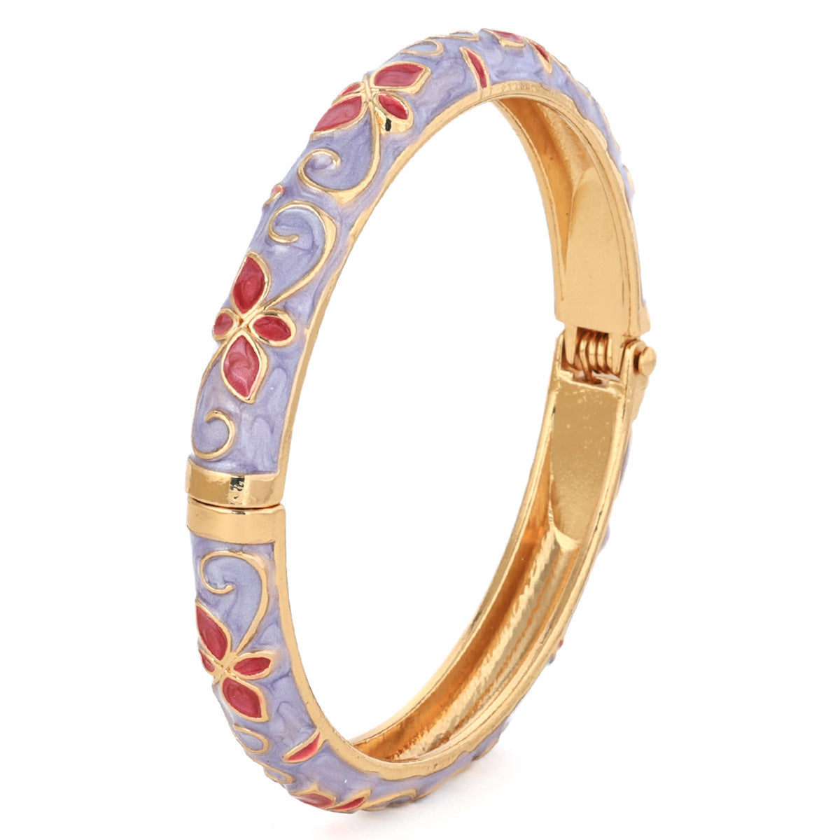 Enamel Five-Leaf Clover Open Bracelet in Pink, Purple — full product view