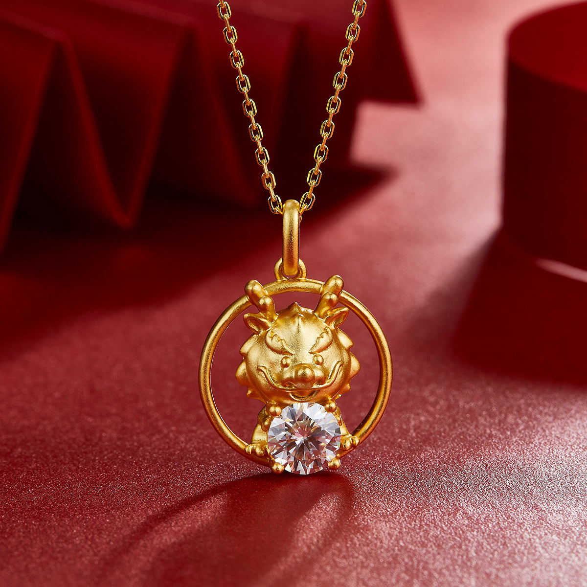 Sterling Silver Chinese Zodiac Dragon Necklace With 1 ct Moissanite, D Color VVS1 — alternate angle
