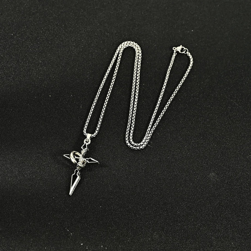 Titanium Steel Cross Necklace for Men, Pendant with Ring Detail — full product view