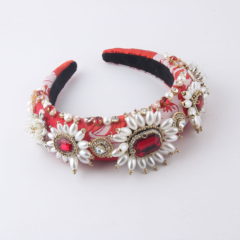 Baroque Padded Headband with Rhinestones and Faux Pearls, Four Designs — Occasion Hair Accessory