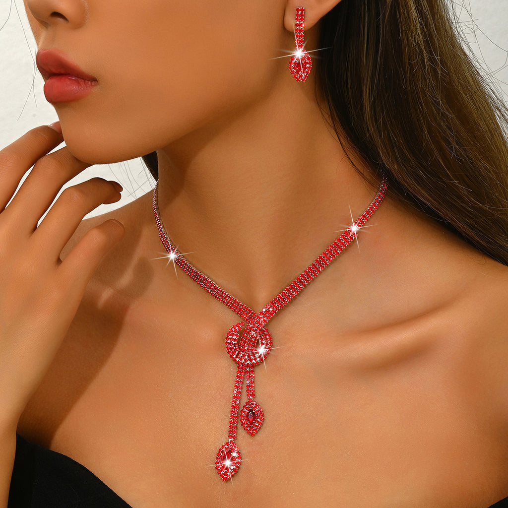 Geometric Teardrop Zircon Necklace and Earrings Set, Gold Silver Rose Gold or Royal Blue — front view