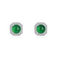 Sterling Silver Octagon Halo Stud Earrings with Green Chrysoprase