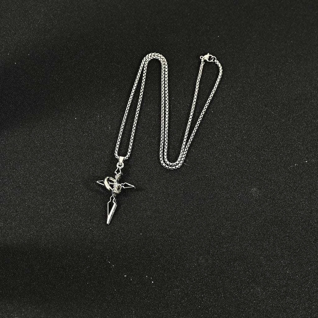 Titanium Steel Cross Necklace for Men, Pendant with Ring Detail — detail close-up