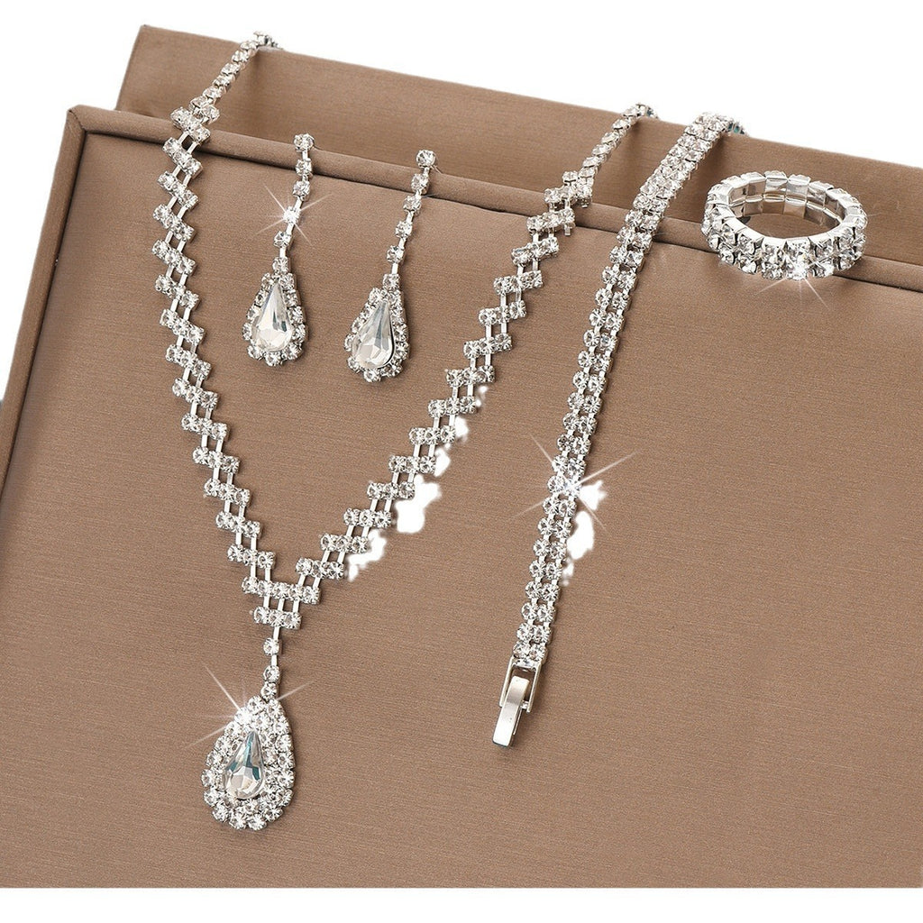 Teardrop Rhinestone Jewelry Set for Women, Claw-Chain Necklace — shown in use