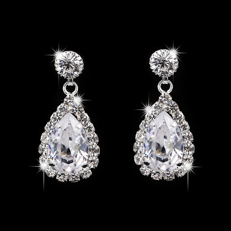 Rhinestone and Zircon Teardrop Necklace and Earrings Bridal Set in Four Styles — alternate angle