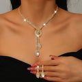 Geometric Teardrop Zircon Necklace and Earrings Set for Women