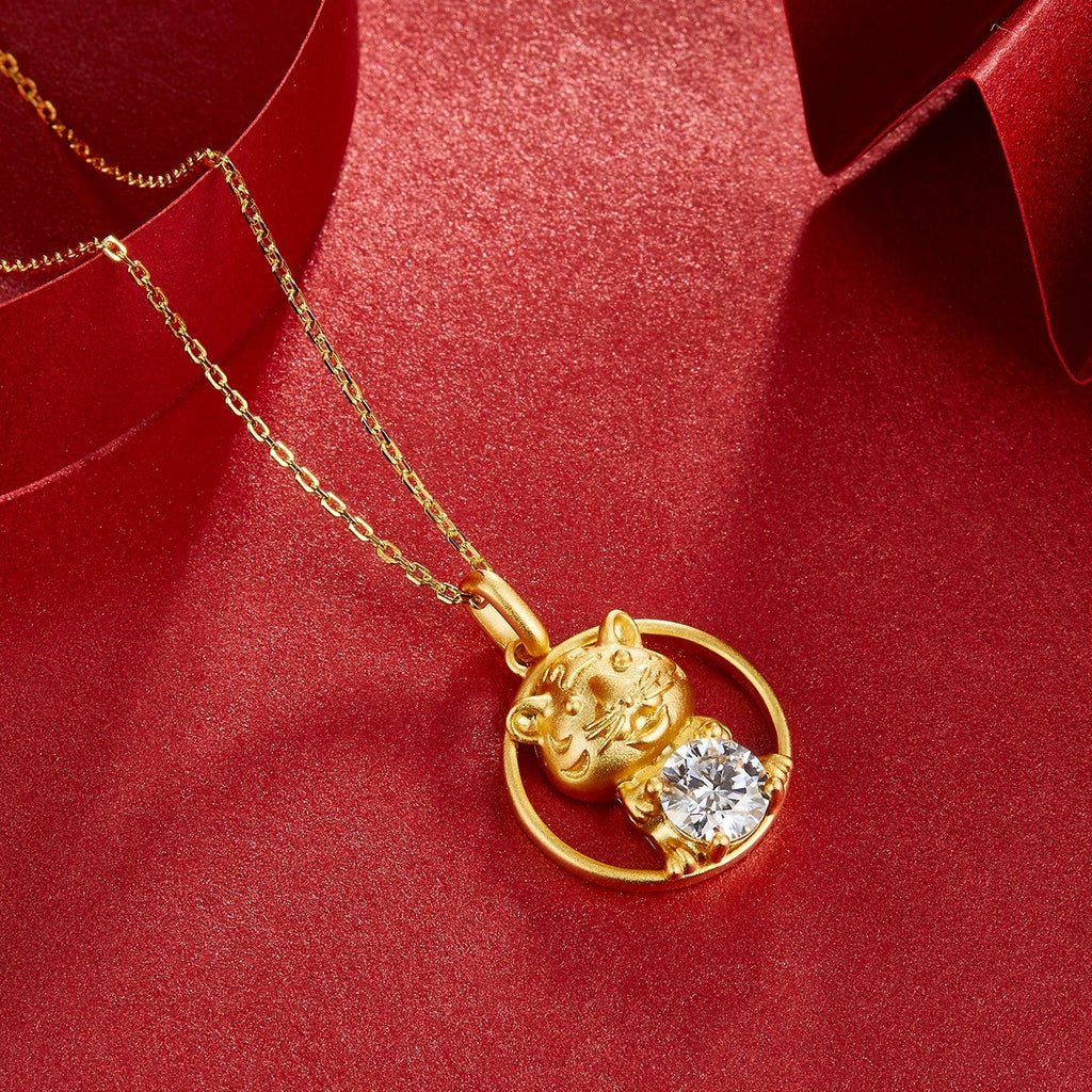 Sterling Silver Chinese Zodiac Tiger Necklace With 1 ct Moissanite, D Color VVS1 — alternate angle