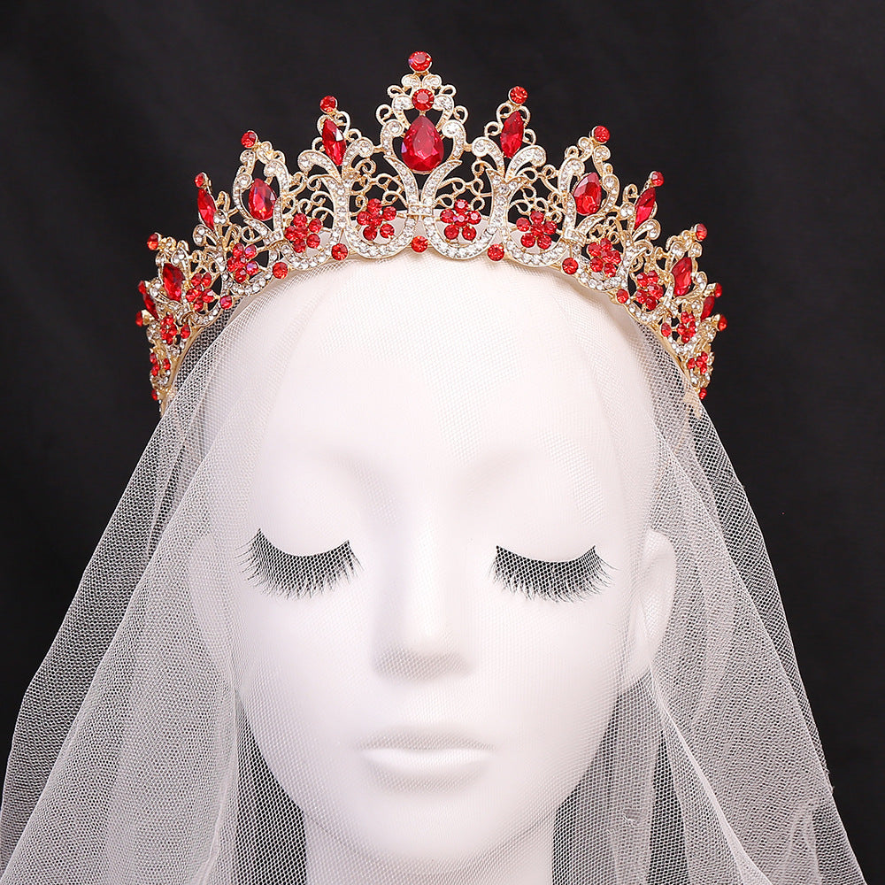 Crystal Bridal Headpiece in Silver-Tone or Gold-Tone, Clear or Red Accents — side view