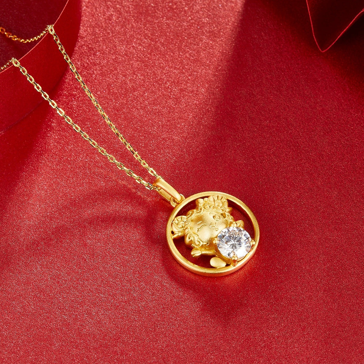 Sterling Silver Chinese Zodiac Goat Necklace With 1 ct Moissanite, D Color VVS1 — alternate angle