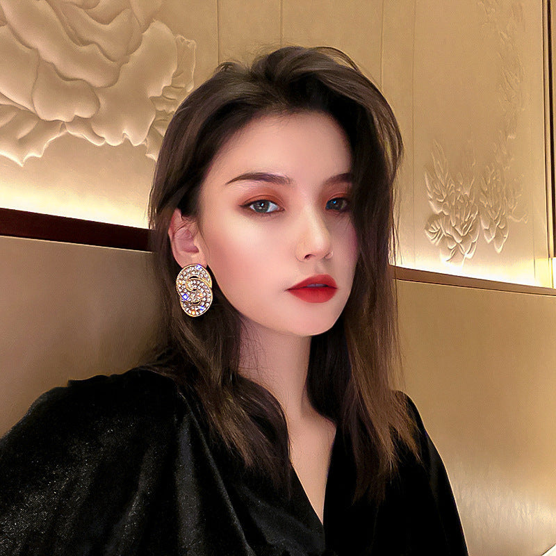 Double Arc Rhinestone Drop Earrings in Silver or Gold Tone, White — front view