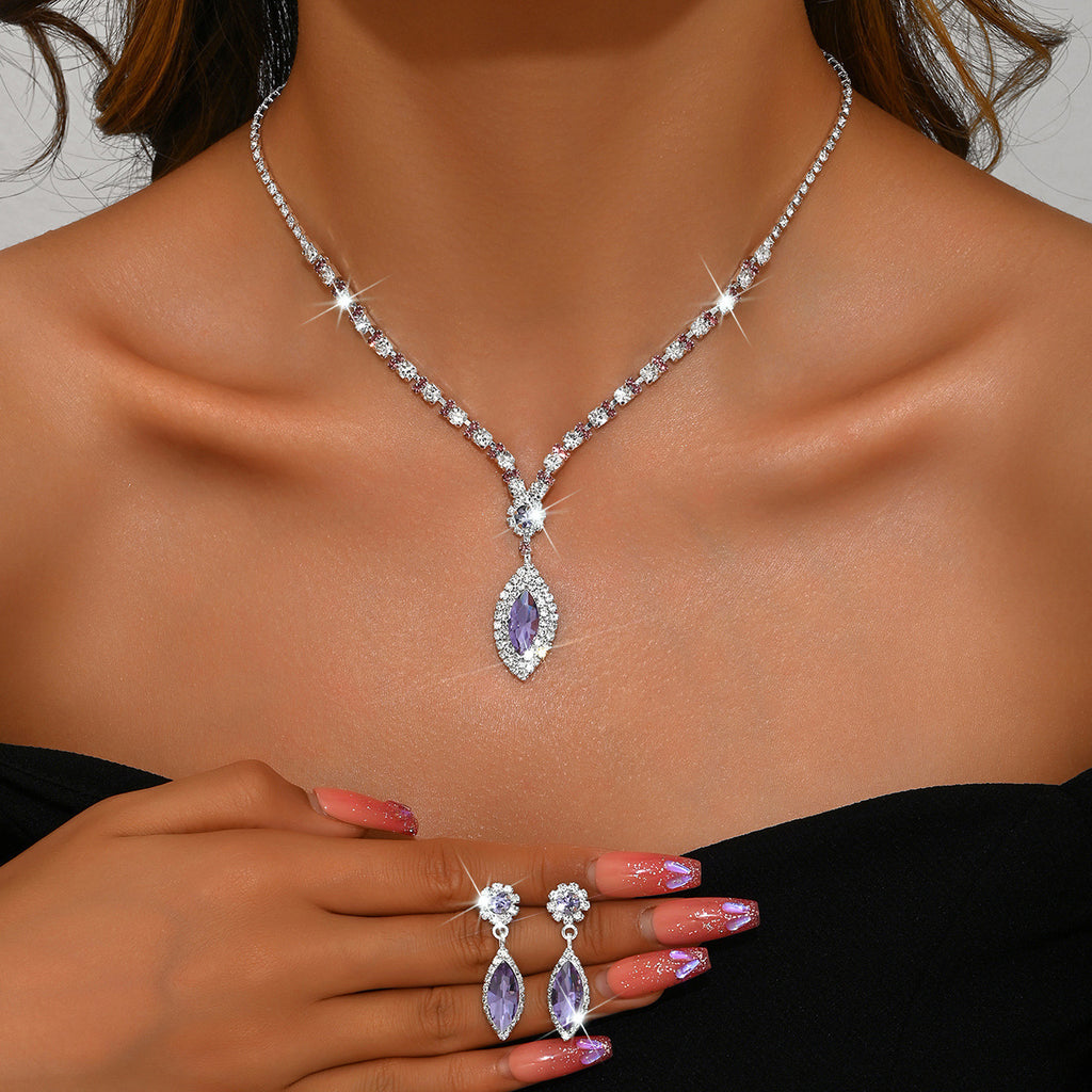 Teardrop Rhinestone Necklace and Earrings Set, Claw Chain Design — alternate angle