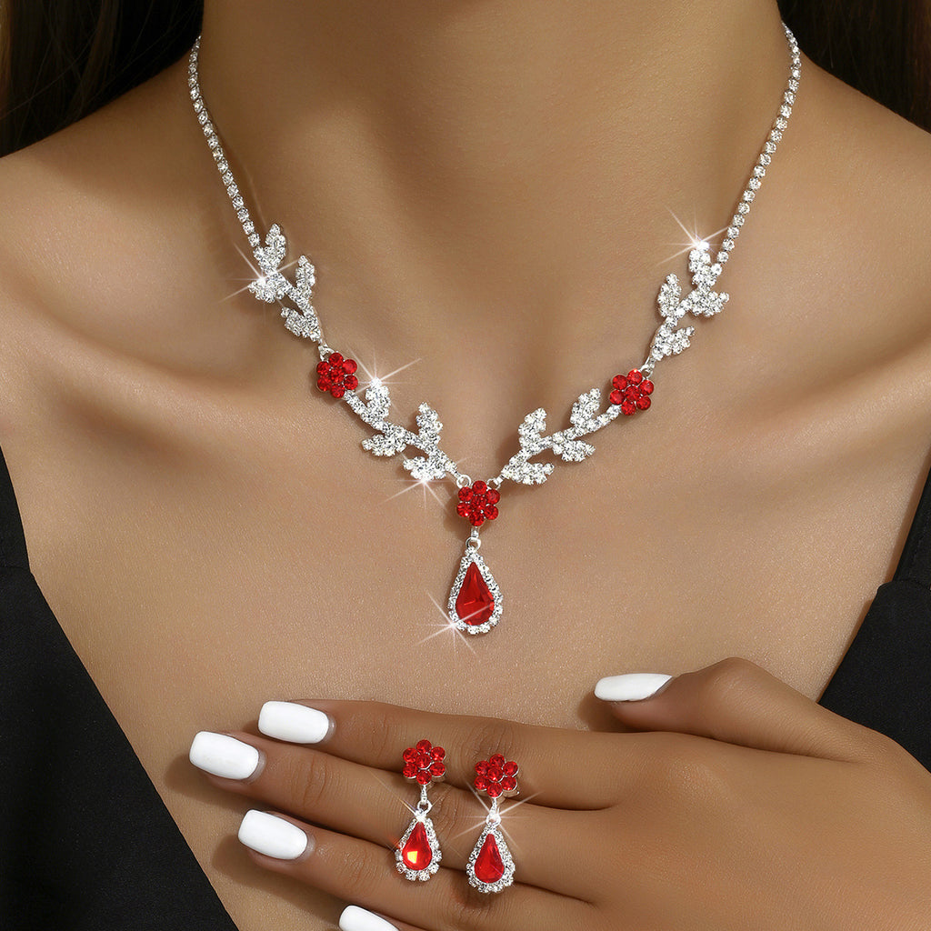 Teardrop and Flower Necklace and Earrings Set — full product view