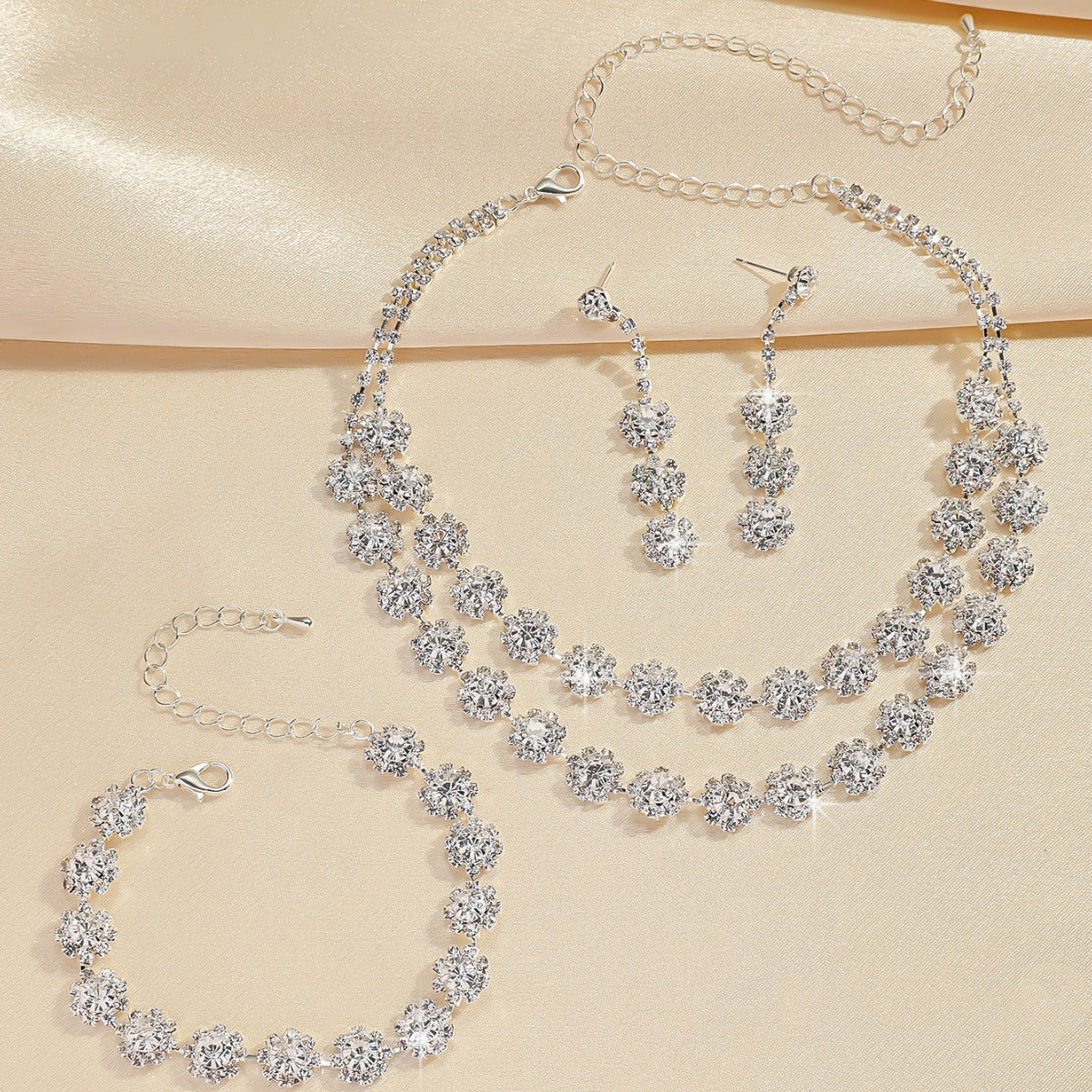 Bridal Necklace, Earrings and Bracelet Set in Four Styles — alternate angle