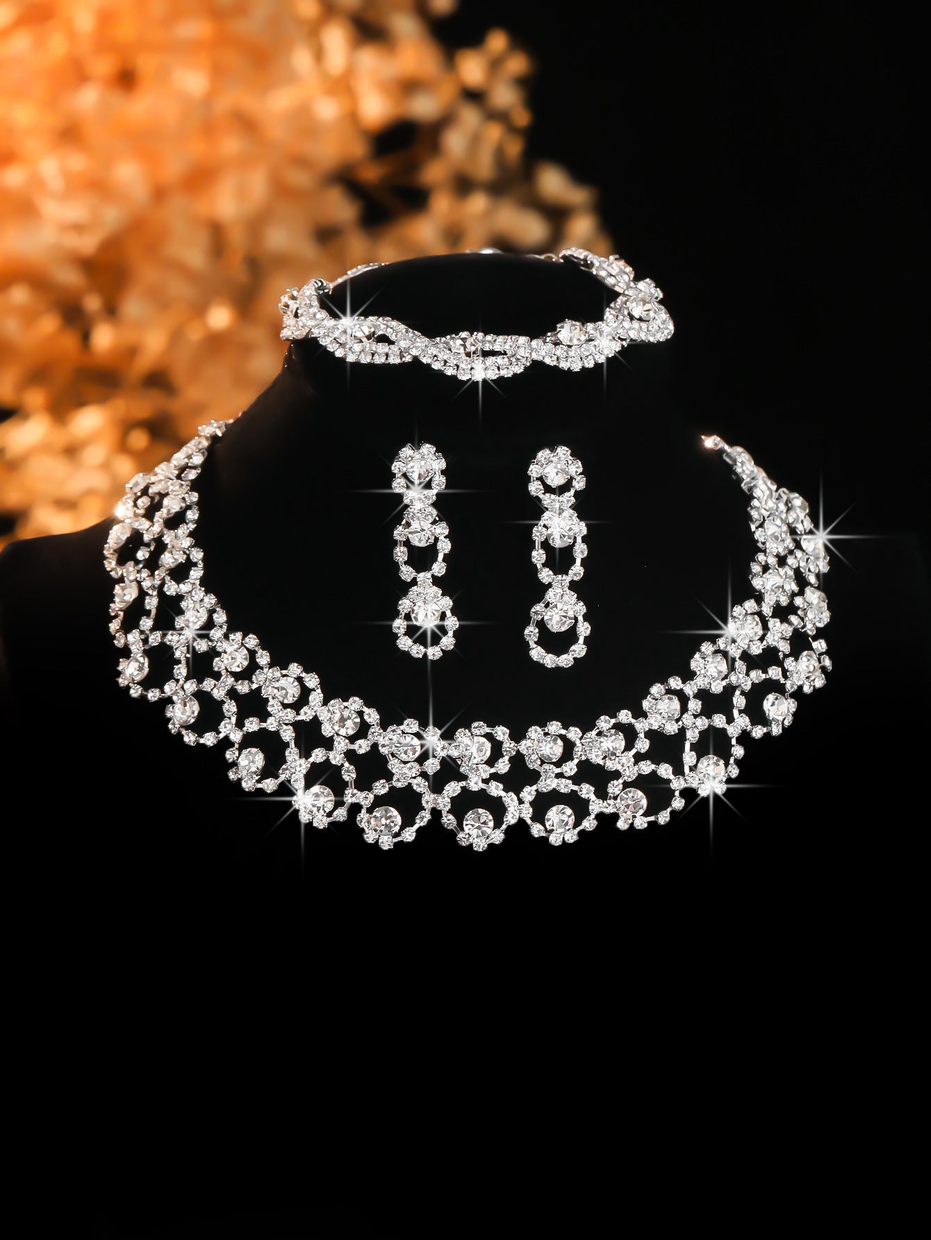 Stone-Set Necklace and Earrings Set in Silver Tone, Three Styles — full product view