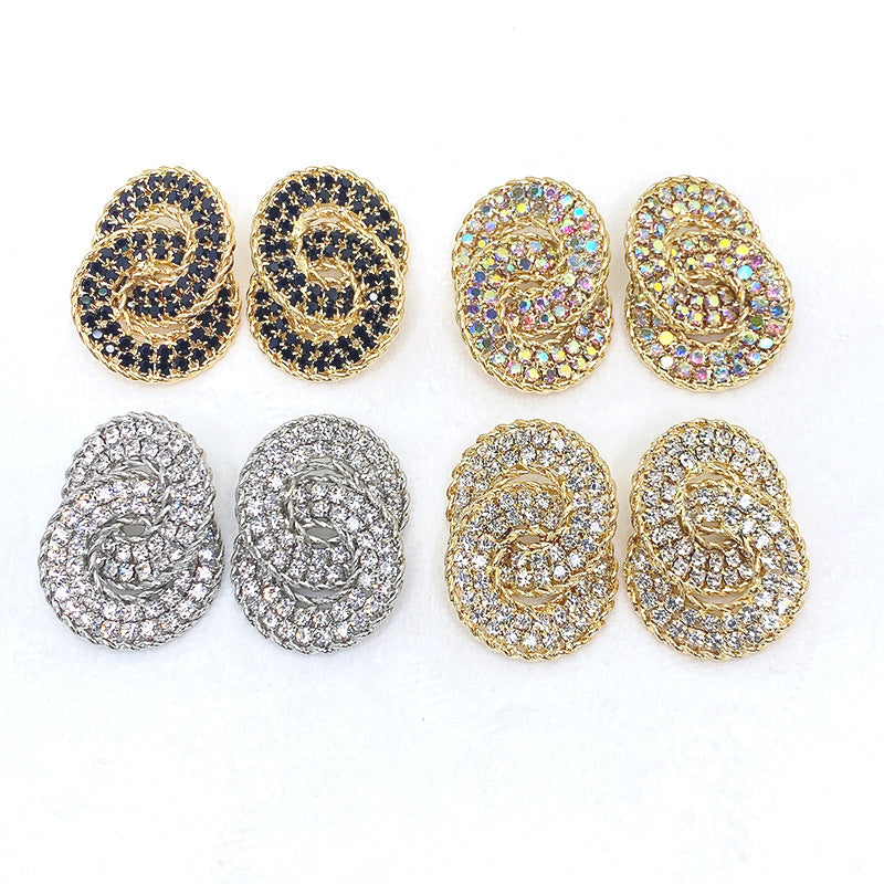Double Arc Rhinestone Drop Earrings in Silver or Gold Tone, White — alternate angle