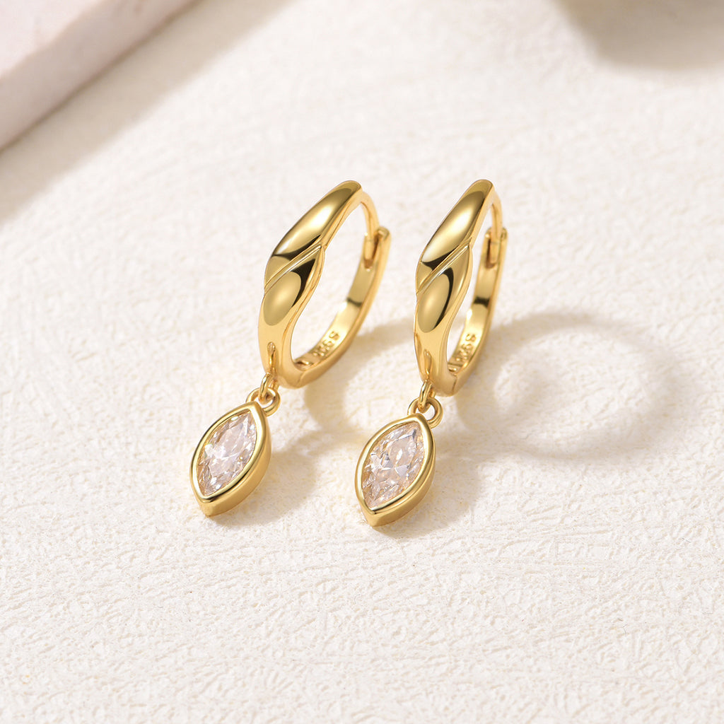 Sterling Silver Twist Huggie Drop Earrings With Marquise-Cut Moissanite, D-VVS1 — side view