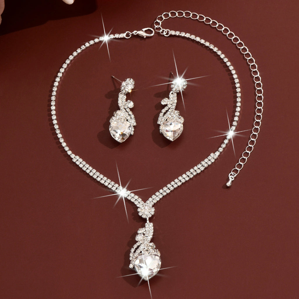 Claw Chain Teardrop and Heart Necklace and Earrings Set of 2 in Royal Blue, Red — front view