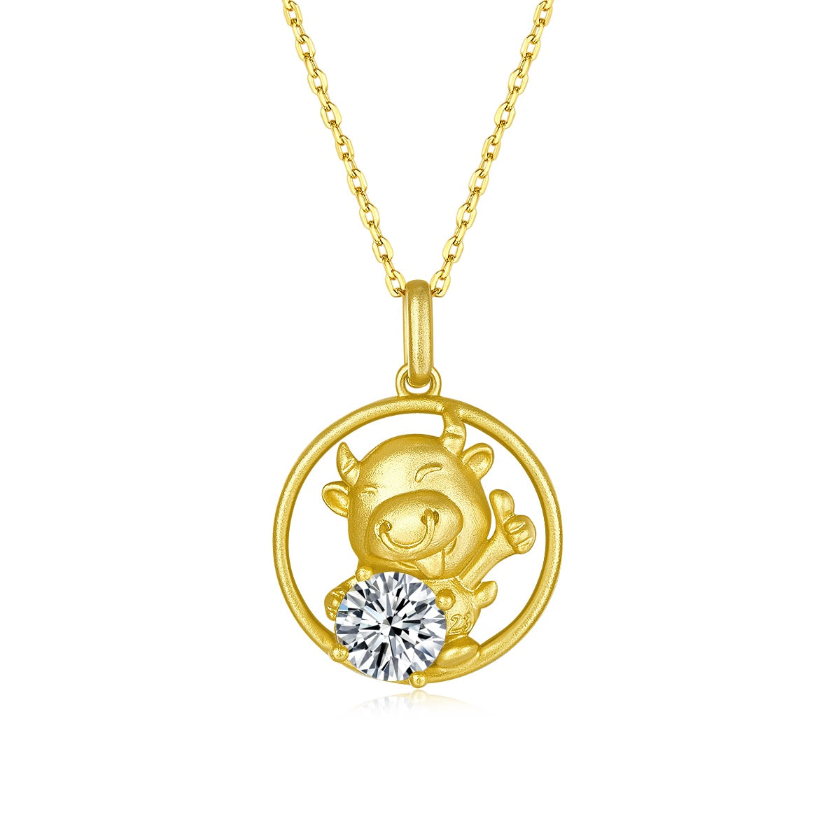 Sterling Silver Chinese Zodiac Ox Necklace With 1 ct Moissanite, D Color VVS1 — front view